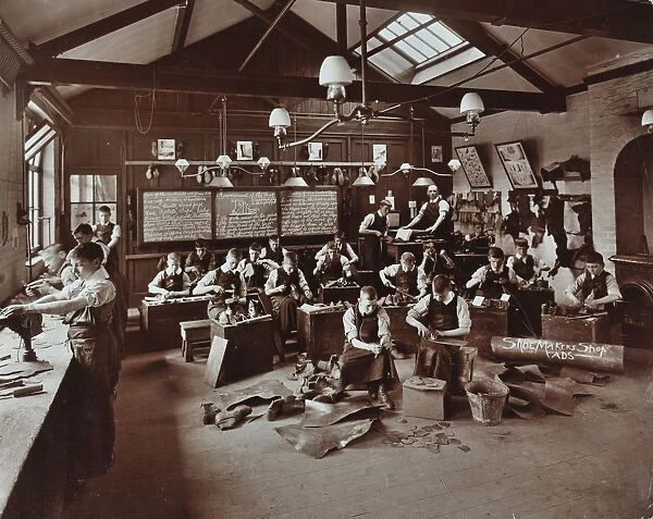 Boys making shoes at the Anerley Residential School for Elder Deaf Boys, Penge, 1908