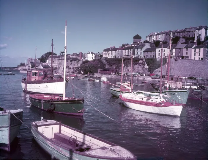 Framed Print : Brixham Print: A Harbour Scene, c1955 Framed Print : Brixham Print: A Harbour Scene, c1955