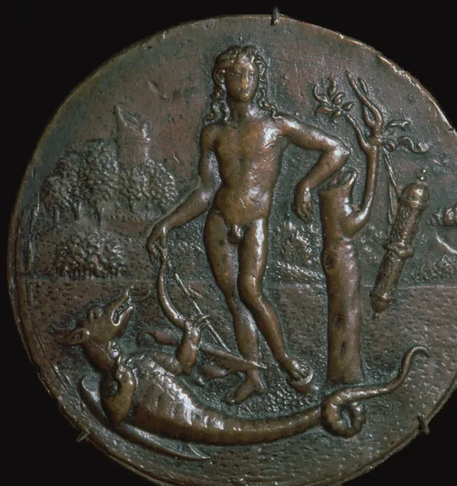 Framed Print : Bronze Print of Apollo and Python, 15th century Framed Print : Bronze Print of Apollo and Python, 15th century