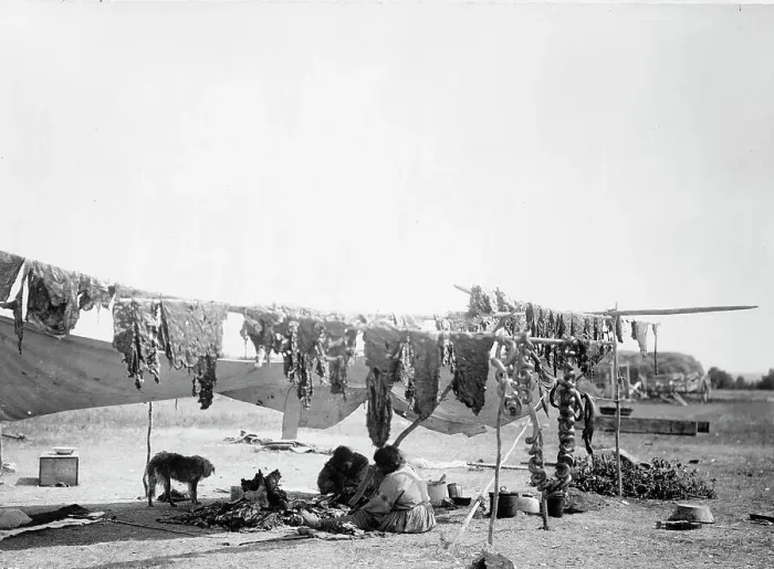 Framed Print : Edward Curtis Print: In Camp, 1908