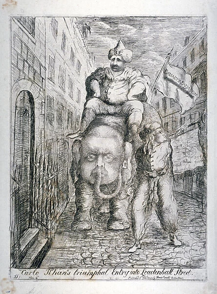 Carlo Khans triumphal entry into Leadenhall Street, 1783. Artist: James Sayers