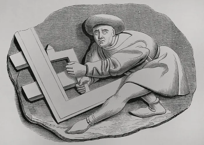 Framed Print : Print of a Carpenter's Apprentice with Square Framed Print : Print of a Carpenter's Apprentice with Square