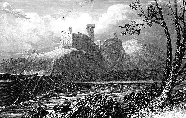 The Castle of Beaucaire and a bridge of boats over the Rhone, France, 1824. Artist: William Bernard Cooke