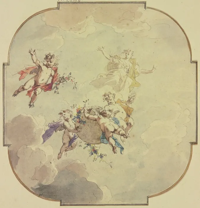 Framed Print : Ceiling Design Print: Flora and Putti, 1726 Framed Print : Ceiling Design Print: Flora and Putti, 1726