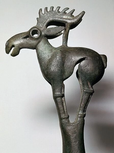 Chinese bronze elk finial from a harness, Inner Mongolia, China, 5th century BC