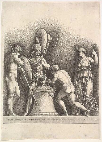 Four classical figures (pagan sacrifice), 1638. Creator: Wenceslaus Hollar
