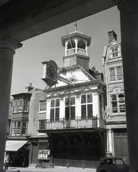Framed Print : Guildford Clock Tower Print, c1955 Framed Print : Guildford Clock Tower Print, c1955