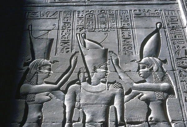 Close up of Pharaoh wearing Double Crown, Temple of Horus, Edfu, Egypt, c251-c246BC