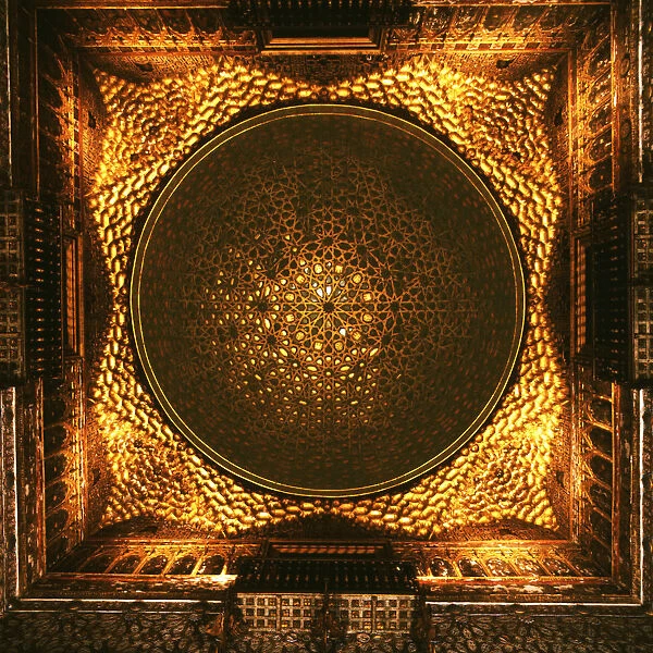 Detail of the coffered ceiling of the Hall of Ambassadors in the Reales Alcazares of Seville