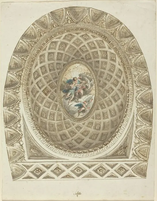 Framed Print : A Coffered Dome with Apollo and Phaeton Print