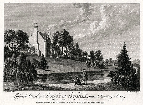 Colonel Onslows Lodge at Try-Hill, near Chertsey, Surry, 1777. Artist: Michael Angelo Rooker