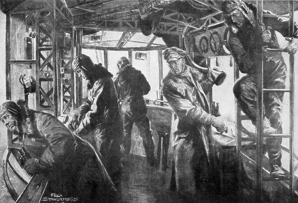 Command area on board a Zeppelin, German air fleet, First World War, 1917. Artist: Felix Schwormstadt