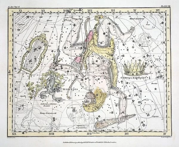 The Constellations (Plate VIII) Coronoa Borealis, Hercules and Cerberus, Lyra, 1822