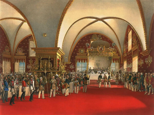 Coronation banquet in the hall of the Palace of the Facets in the Moscow Kremlin, 1856. Artist: Georg Wilhelm Timm