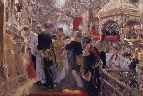 The Coronation of Emperor Nicholas II in the Assumption Cathedral, 1896. Artist: Serov, Valentin Alexandrovich (1865-1911)