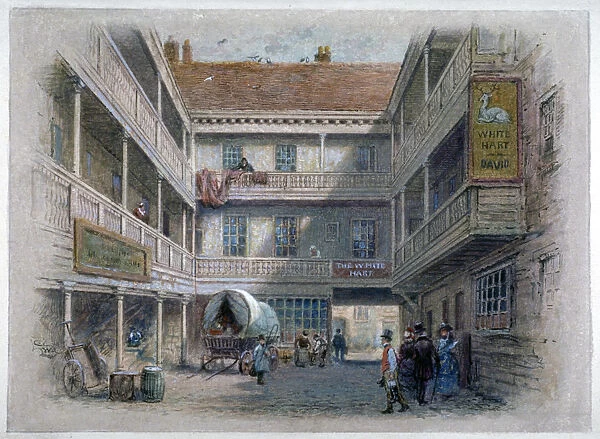 Courtyard of the White Hart Inn, Borough High Street, Southwark, London, c1860. Artist