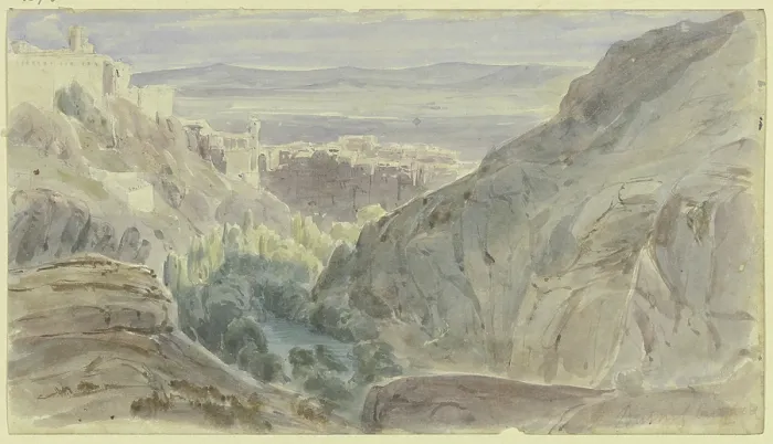 Framed Print : Cuenca Print, 1850 - A Steep-Spurred Townscape Framed Print : Cuenca Print, 1850 - A Steep-Spurred Townscape