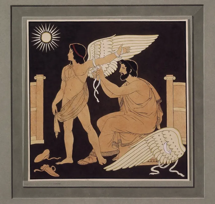 Framed Print : Daedalus Attaching Wing to Icarus Print, c1832 Framed Print : Daedalus Attaching Wing to Icarus Print, c1832