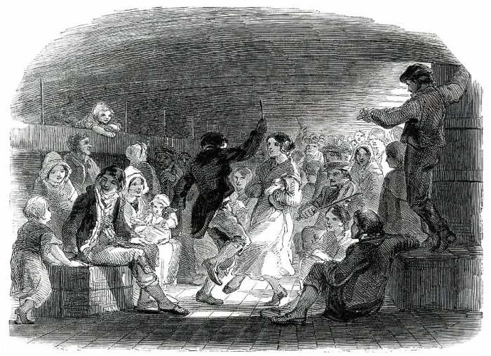 Framed Print : Emigrants Dancing between Decks, 1850 Print