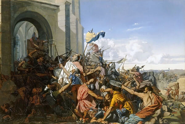 Death of Robert le Fort in the Battle of Brissarthe, 866. Artist: Lehmann, Henri (1814-1882)