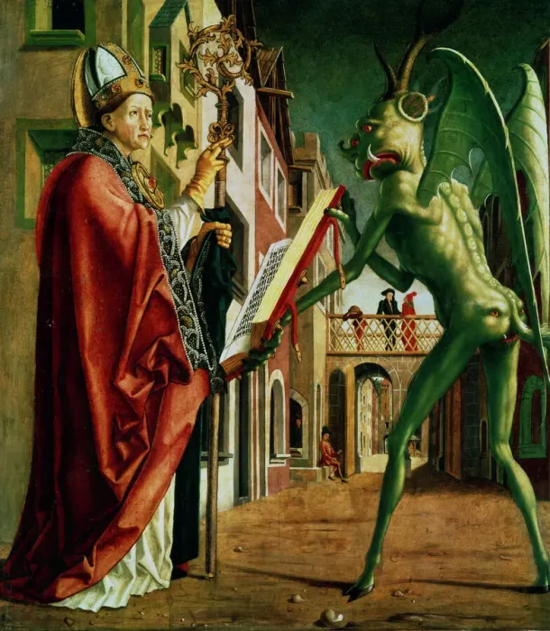 Framed Print : The Devil Presenting St Augustin with the Book of Vices Print Framed Print : The Devil Presenting St Augustin with the Book of Vices Print