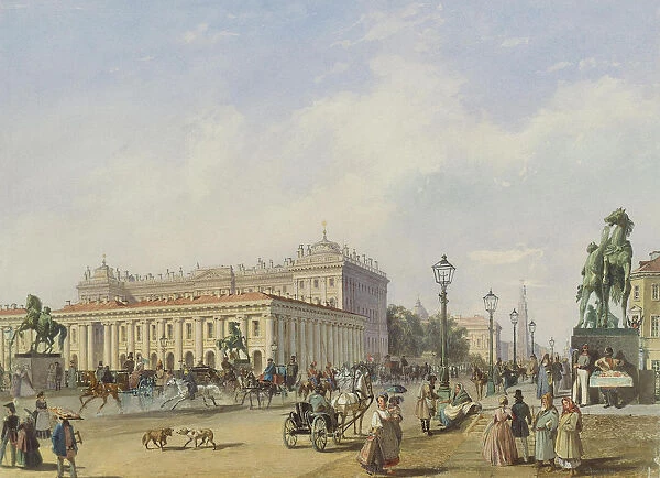 Die Anitschkow-Brucke in Sankt Petersburg, 1847. Artist: Bohnstedt, Ludwig Franz Karl (1822-1885)
