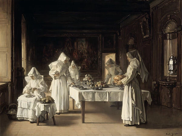 Dinner at the Hospice of Beaune, France, late 19th  /  early 20th century. Artist: Claude Joseph Bail