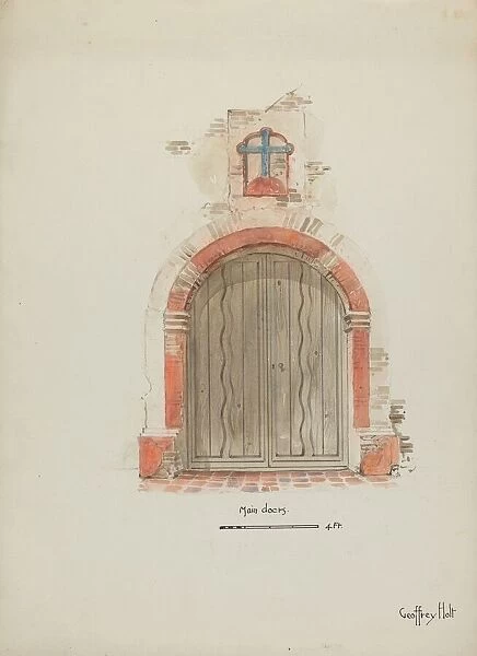 Doorway, Main Entrance to Mission, c. 1937. Creator: Geoffrey Holt
