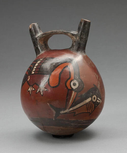 Double Spout Vessel Depicting a Bird Catching a Fish, 180 B. C.  /  A. D. 500. Creator: Unknown