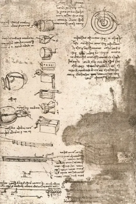 Framed Print : Print of a drawing featuring various musical instruments and other objects