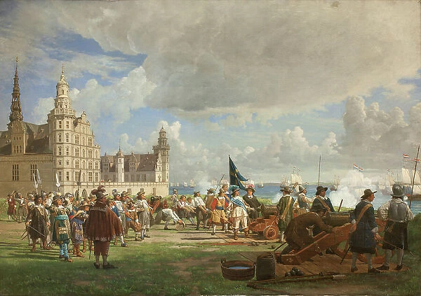 The Dutch fleet under Admiral Opdam passes the Sound on 29 Oct 1658 during the Swedish War, 1872. Creator: Johan Ludvig Gebhard Lund