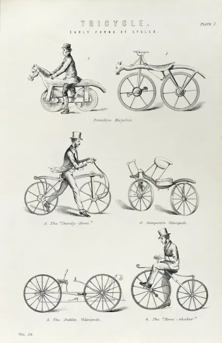 Framed Print : Print of early bicycle forms, c1870 Framed Print : Print of early bicycle forms, c1870