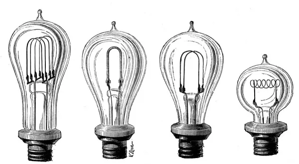Edisons incandescent lamps showing various forms of carbon