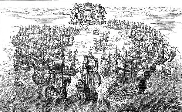 Engagement between the English and Spanish Fleets off the Isle of Wight, 1588, after a Tapestry in Creator: Unknown