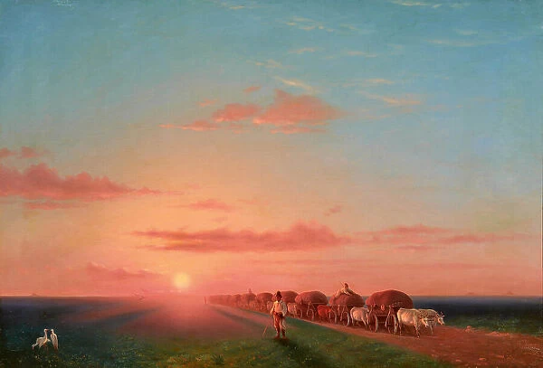 Expansive Landscape with the Ox-carts, 1858. Creator: Aivazovsky, Ivan Konstantinovich (1817-1900)