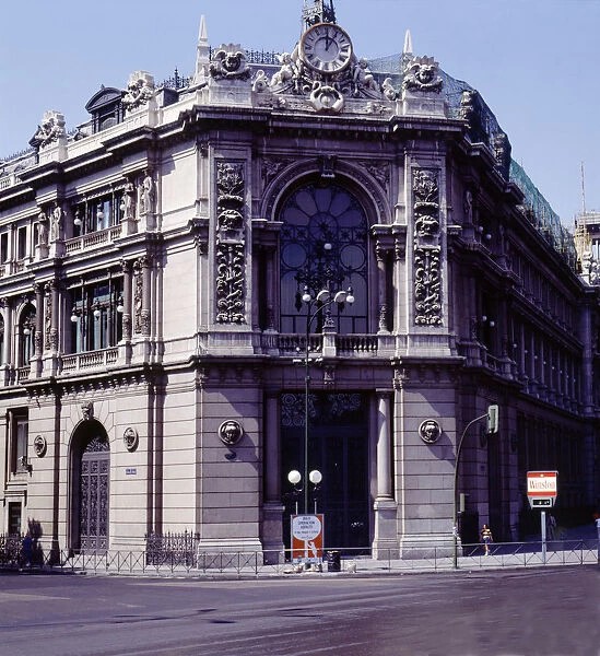 Exterior view of the building of the Bank of Spain in the Alcala Street, Madrid