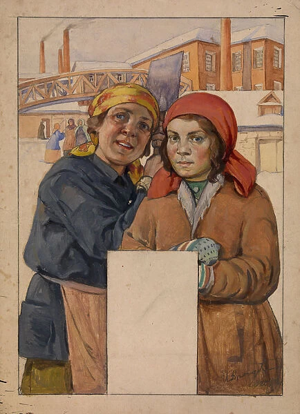 Two Factory Workers, 1925. Artist: Drozdov, Ivan Georgievich (1880-1939)