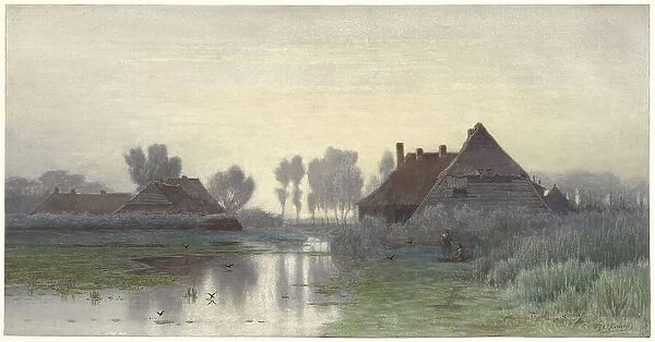 Farmers houses on the water at Morning Nevel, 1838-1892. Creator: Paul Joseph Constantin Gabriel