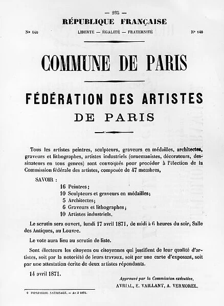 Federation des Artistes, from French Political posters of the Paris Commune, May 1871