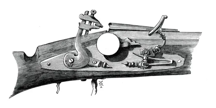 Framed Print : Print of Firelock or snaphance mechanism Framed Print : Print of Firelock or snaphance mechanism