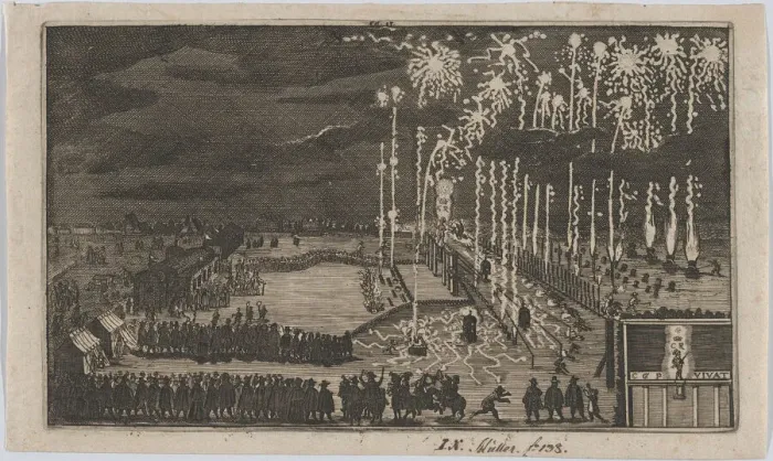 Framed Print : Firework Display Print, Nuremberg 1649