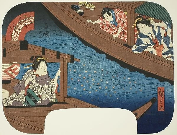 Fireworks at Ryogoku (Ryogoku hanabi), from the series 'Reflections on Water at Famous... 1852. Creator: Ando Hiroshige. Fireworks at Ryogoku (Ryogoku hanabi), from the series 'Reflections on Water at Famous... 1852. Creator: Ando Hiroshige