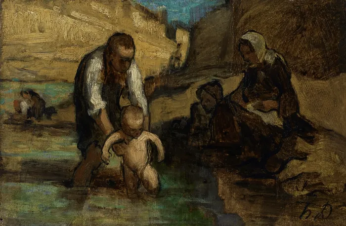 Framed Print : The First Bath Print, 1852
