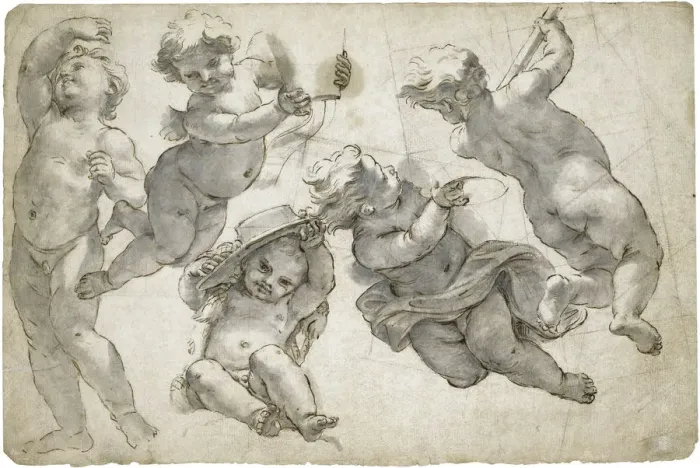 Framed Print : Five Flying Putti Print Framed Print : Five Flying Putti Print