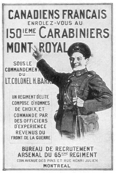 A French Canadian army recruitment poster, 1914