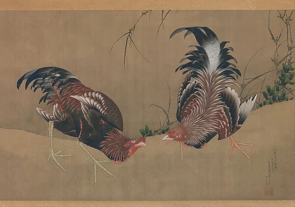 Gamecocks, dated 1838. Creator: Hokusai