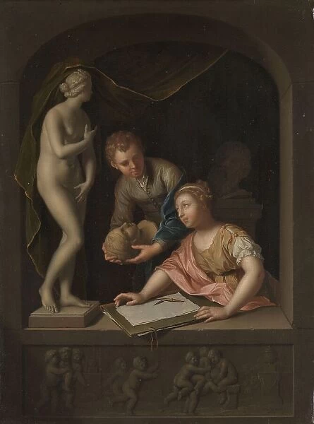 A Girl Drawing and a Boy near a Statue of Venus, 1715. Creator: Pieter van der Werff