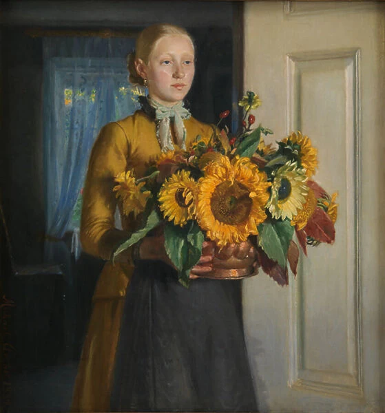 A Girl with Sunflowers;The Girl with the Sunflowers, 1889. Creator: Michael Peter Ancher