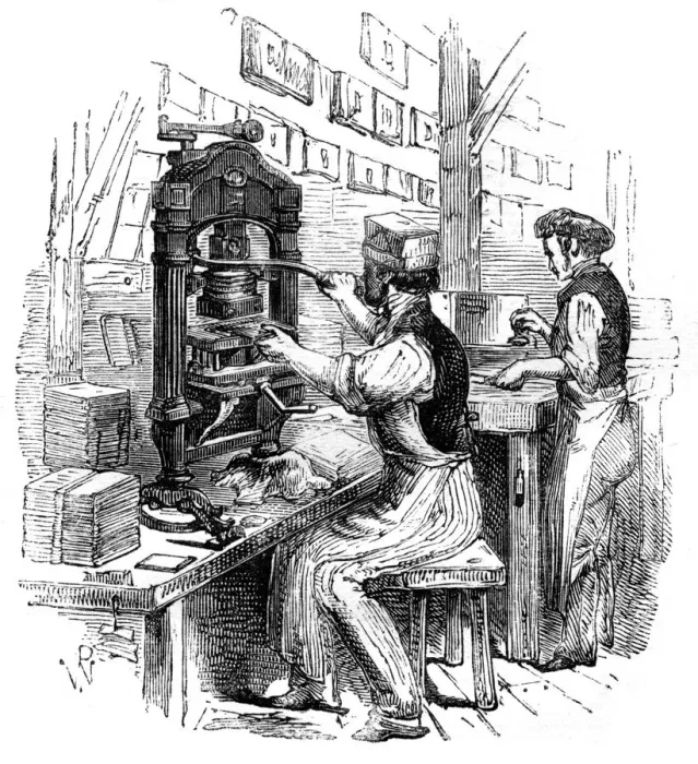 Framed Print : Gold-blocking press print, 1886 Framed Print : Gold-blocking press print, 1886