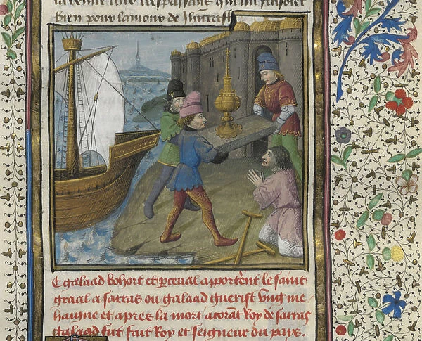 The three Grail Knights brings the Holy Grail to the Ship of Solomon, 15th century